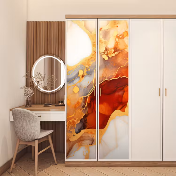 Marmer - Oranje - Goud - Modern - Abstract deurposter klein -sfeer3