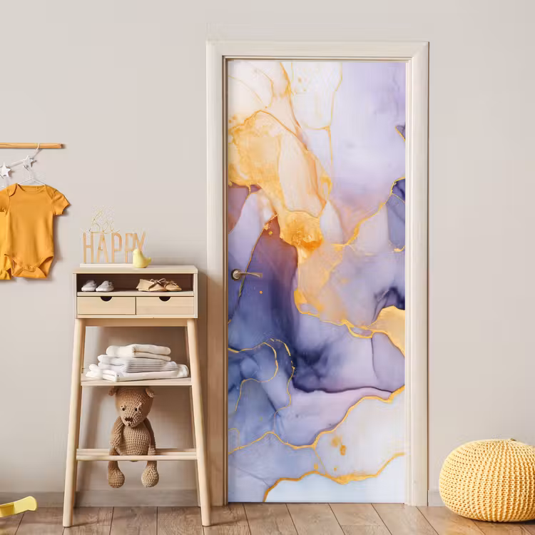 Marmer - Paars - Lila - Goud - Abstract deurposter klein -sfeer4
