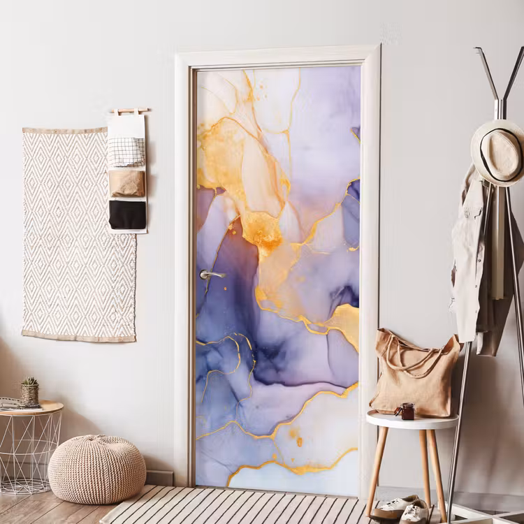 Marmer - Paars - Lila - Goud - Abstract deurposter klein -sfeer6