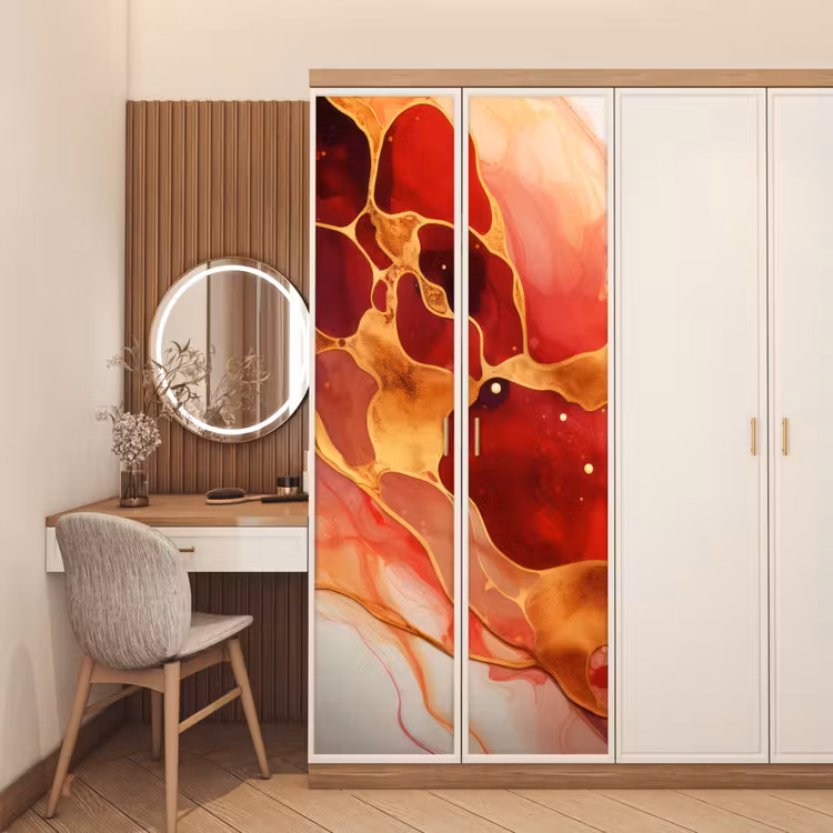 Marmer - Rood - Goud - Modern - Abstract deurposter klein -sfeer3