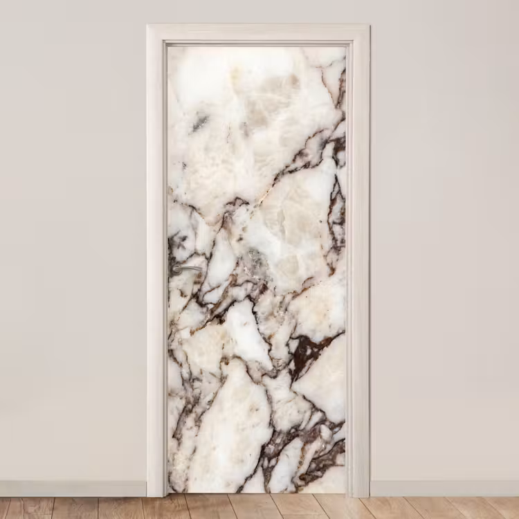 Marmer - Textuur - Abstract - Wit - Bruin deurposter klein -3d_beige