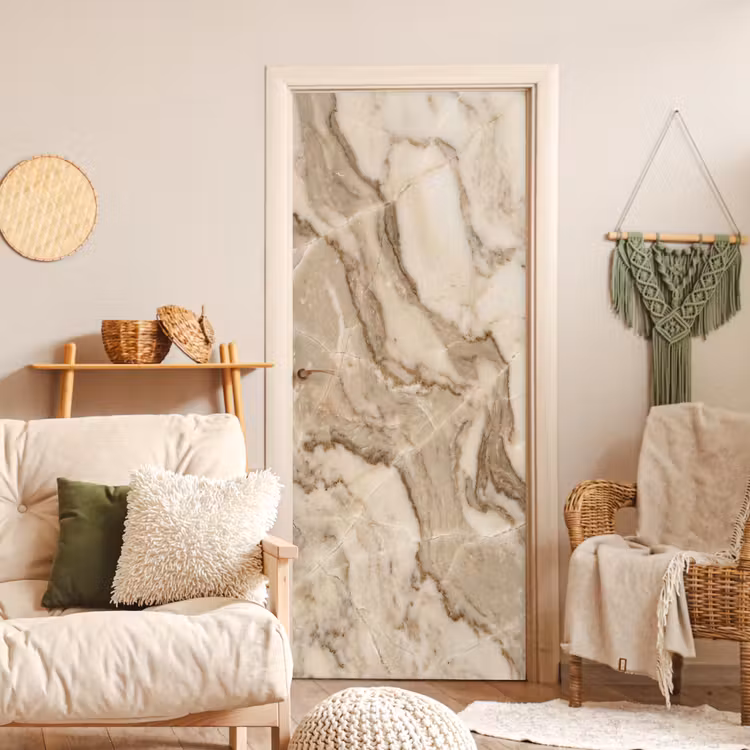 Marmer - Aderen - Textuur - Beige - Modern deurposter klein -sfeer2