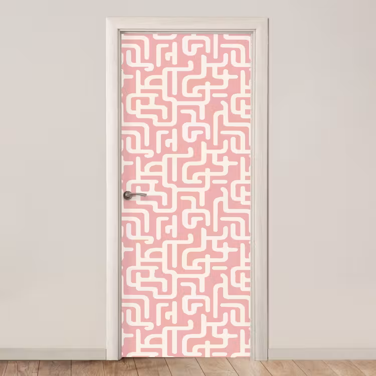 Doolhofpatroon - Roze - Wit - Abstract deurposter klein 289 -3d_beige