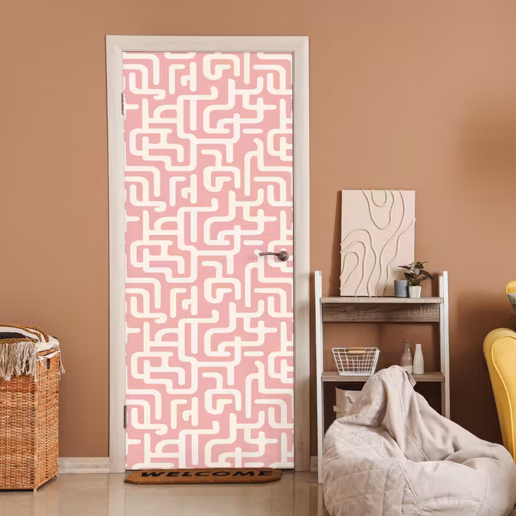 Doolhofpatroon - Roze - Wit - Abstract deurposter klein 289 -sfeer1