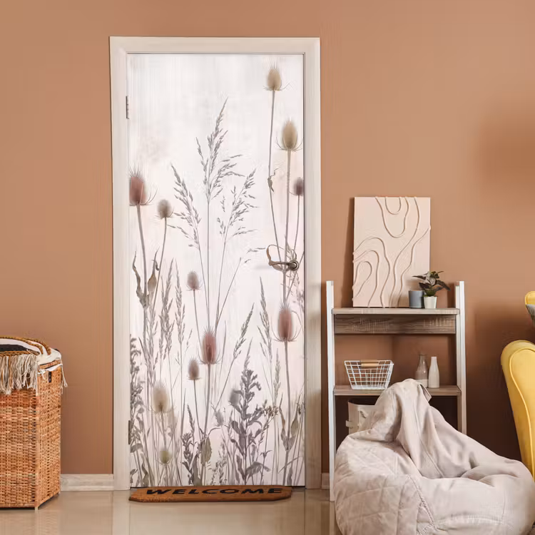 Weidebloemen - Design - Sepia deurposter klein -sfeer1