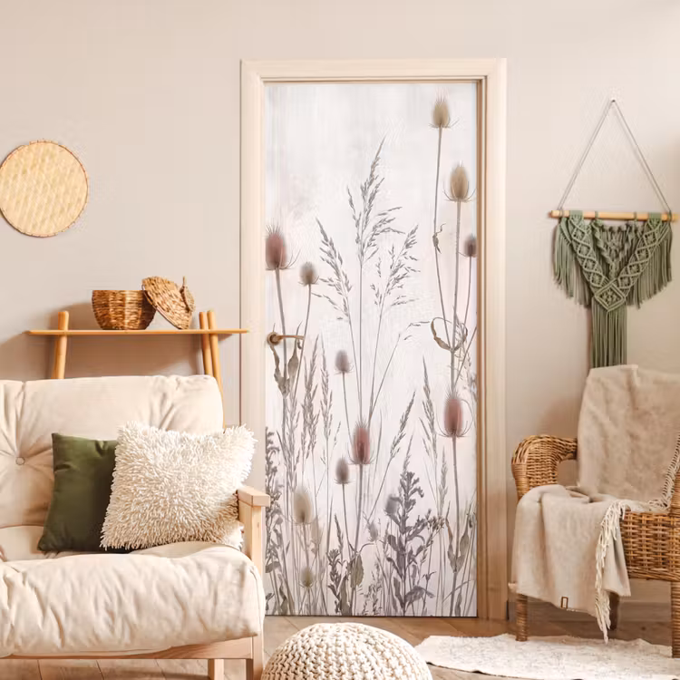 Weidebloemen - Design - Sepia deurposter klein -sfeer2