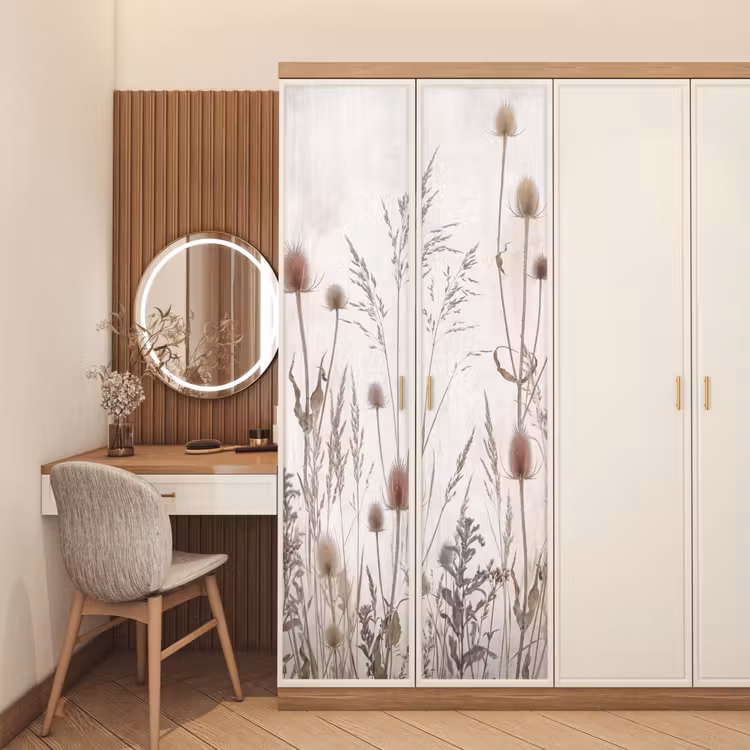 Weidebloemen - Design - Sepia deurposter klein -sfeer3