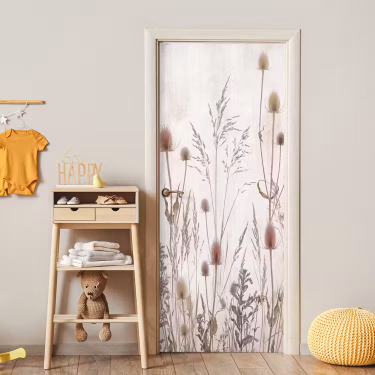 Weidebloemen - Design - Sepia deurposter klein -sfeer4