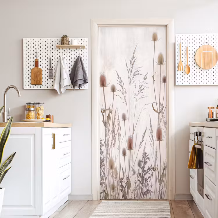 Weidebloemen - Design - Sepia deurposter klein -sfeer5