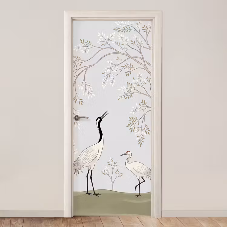 Minimalistisch - Kraanvogels - Blauw deurposter klein -3d_beige