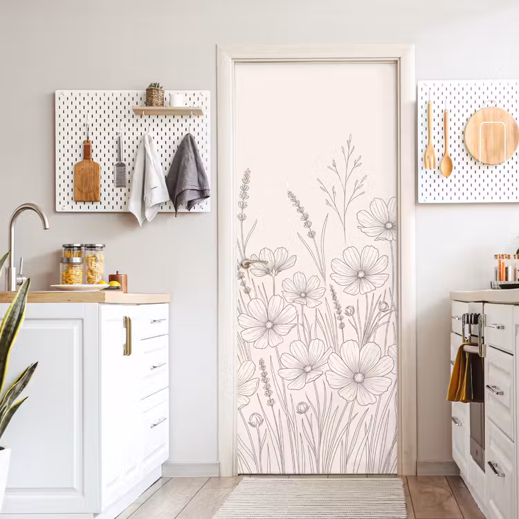 Minimalistisch - Modern - Bloemen - Beige deurposter klein -sfeer5