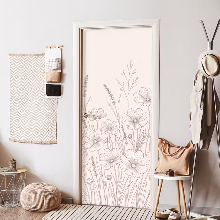 Minimalistisch - Modern - Bloemen - Beige deurposter klein -sfeer6