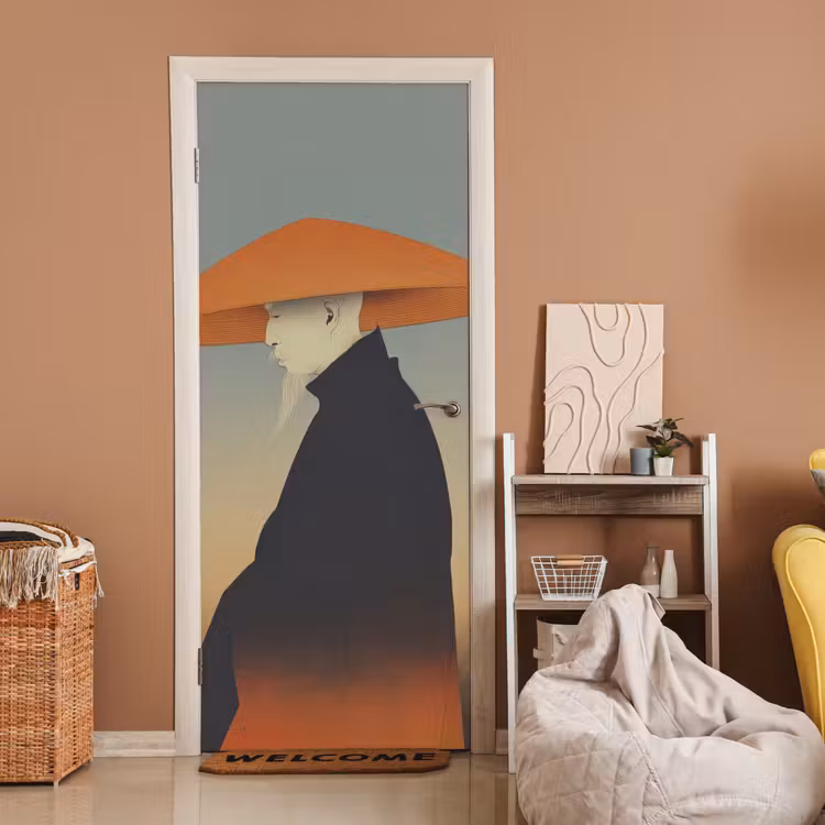 Minimalistisch - Silhouet - Oranje deurposter klein -sfeer1