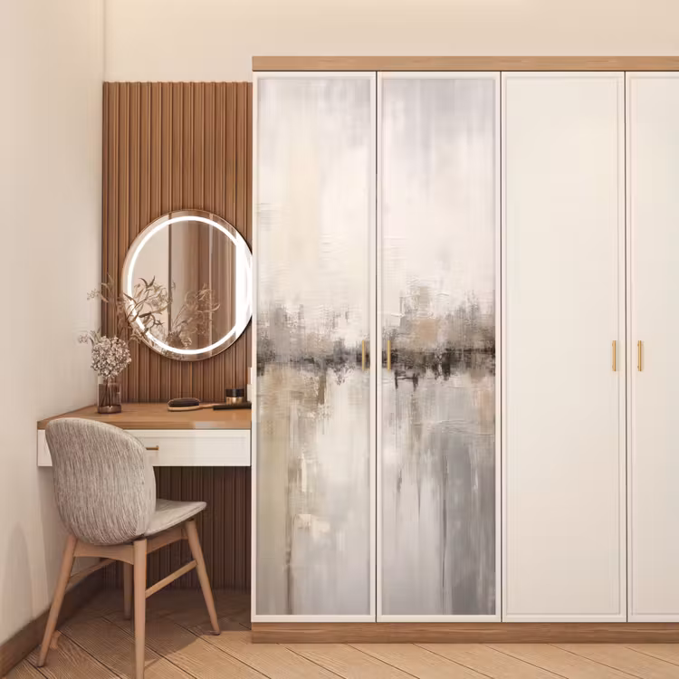 Moderne kunst - Abstract - Beige deurposter klein -sfeer3
