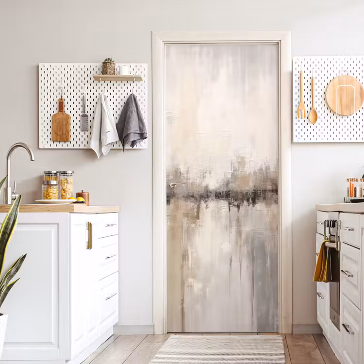 Moderne kunst - Abstract - Beige deurposter klein -sfeer5