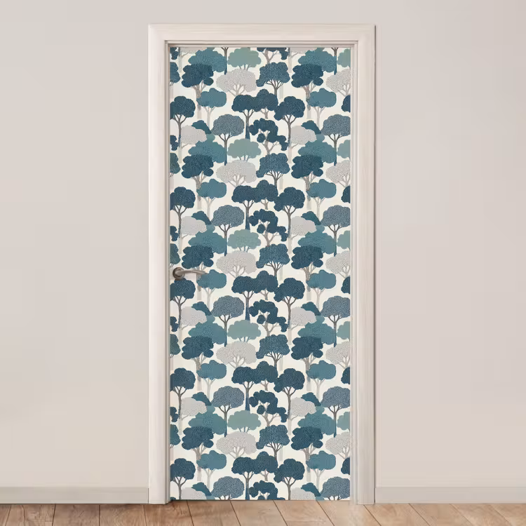 Modern - Bomen - Bos - Patroon - Blauw deurposter klein 289 -3d_beige