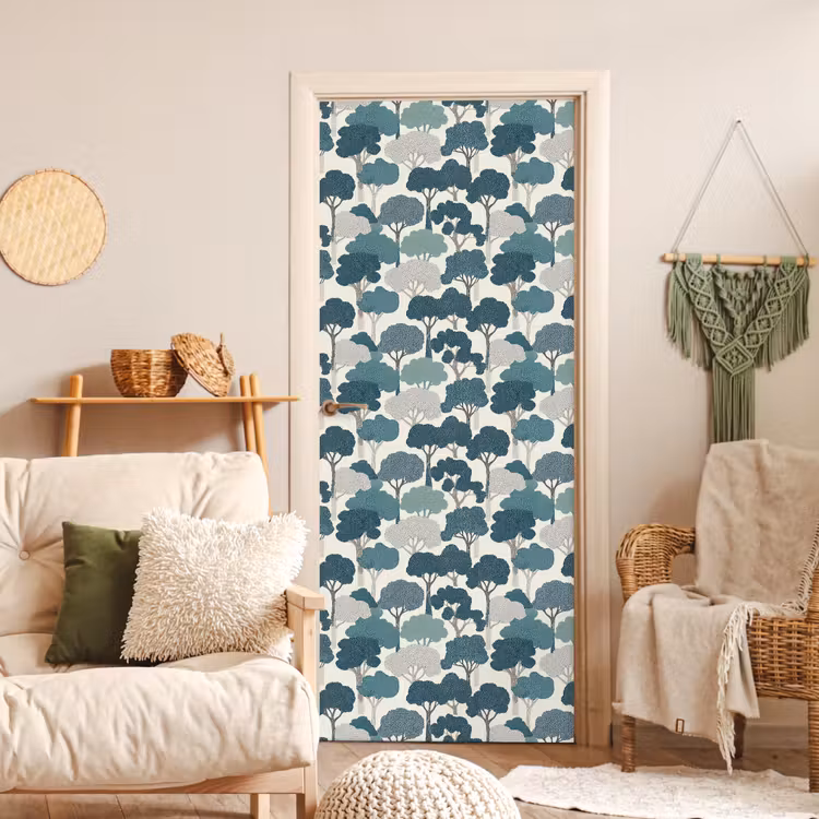 Modern - Bomen - Bos - Patroon - Blauw deurposter klein 289 -sfeer2