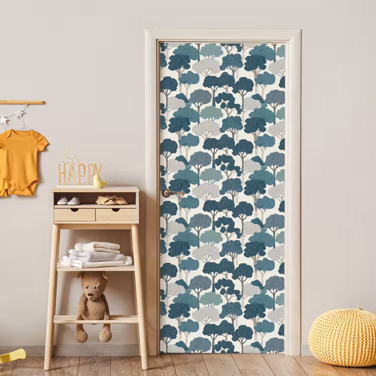 Modern - Bomen - Bos - Patroon - Blauw deurposter klein 289 -sfeer4