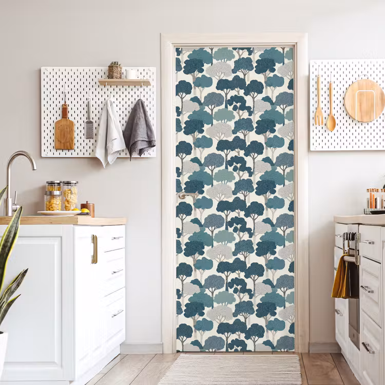 Modern - Bomen - Bos - Patroon - Blauw deurposter klein 289 -sfeer5