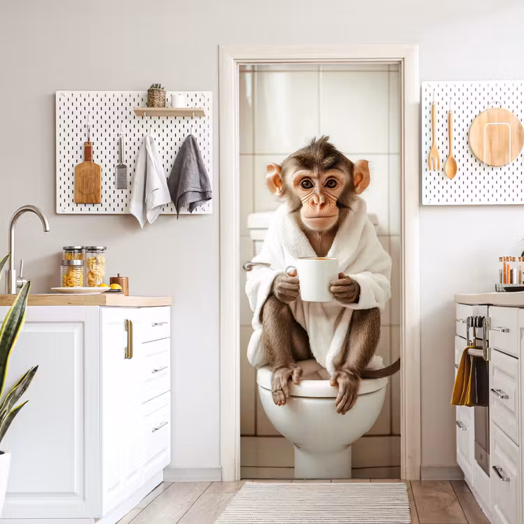 Aap - Modern - WC - Badjas deurposter klein -sfeer5