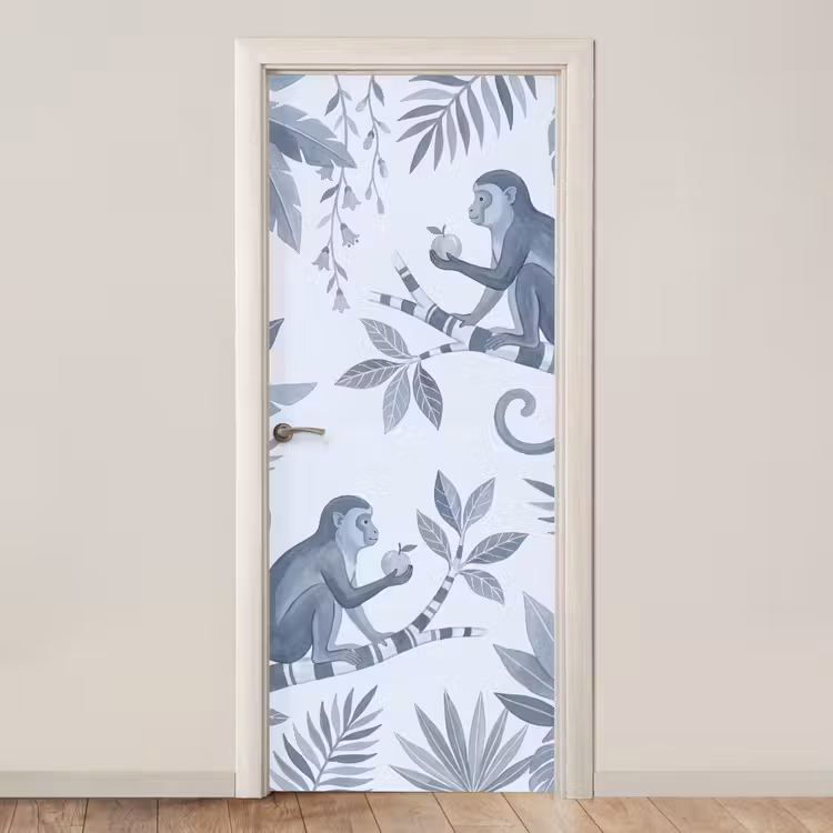 Aap - Boom - Bladeren - Jungle - Illustratie deurposter klein -3d_beige