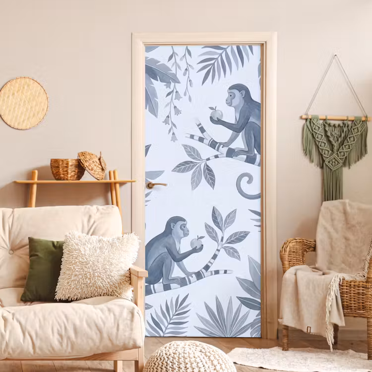 Aap - Boom - Bladeren - Jungle - Illustratie deurposter klein -sfeer2