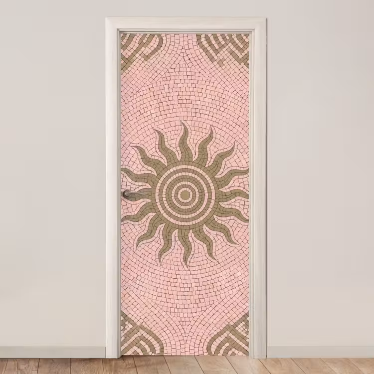 Mozaïek - Zon - Patroon - Klassiek - Roze deurposter klein -3d_beige