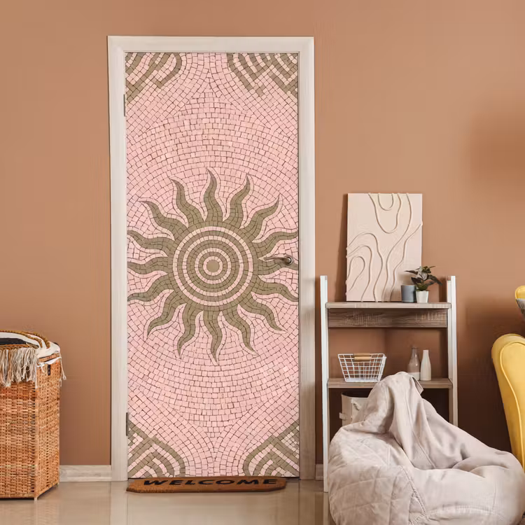 Mozaïek - Zon - Patroon - Klassiek - Roze deurposter klein -sfeer1