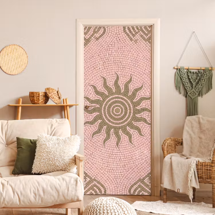 Mozaïek - Zon - Patroon - Klassiek - Roze deurposter klein -sfeer2