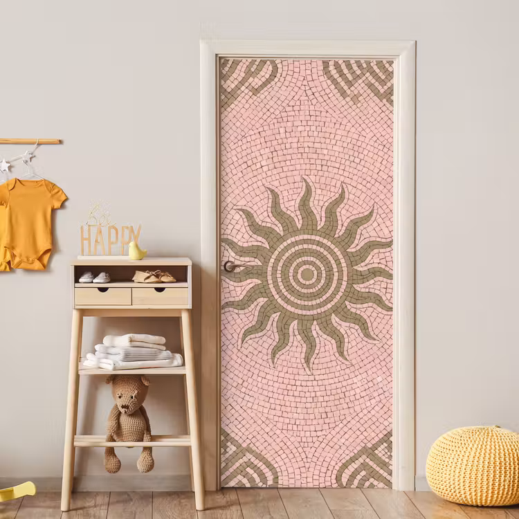 Mozaïek - Zon - Patroon - Klassiek - Roze deurposter klein -sfeer4