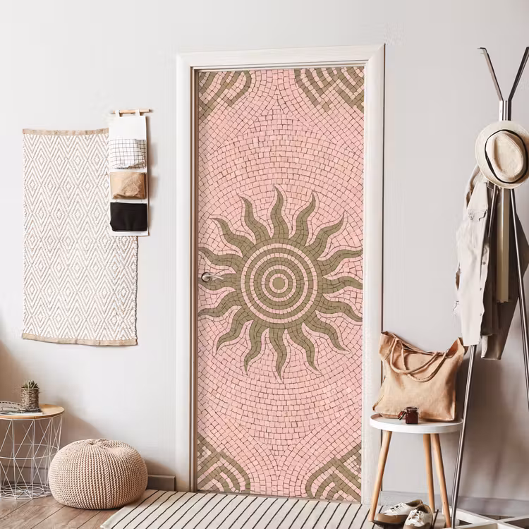 Mozaïek - Zon - Patroon - Klassiek - Roze deurposter klein -sfeer6
