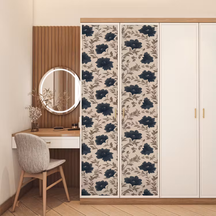 Motief - Bloemen - Zwart - Beige deurposter klein 289 -sfeer3