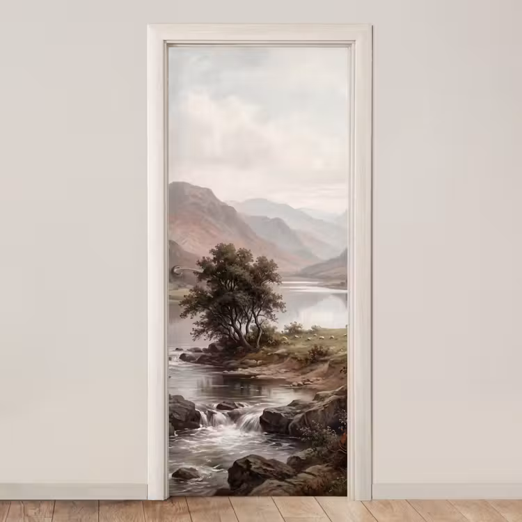 Berglandschap - Meer - Bergen - Vallei - Klassiek deurposter klein -3d_beige