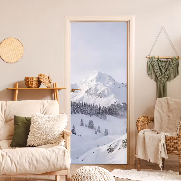 Berg - Sneeuw - Winter - Natuur - Wit deurposter klein -sfeer2
