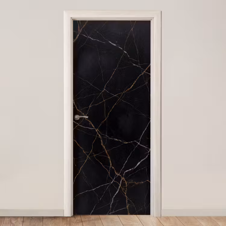 Natuursteen - Marmerpatroon - Abstract - Modern - Zwart - Goud deurposter klein -3d_beige