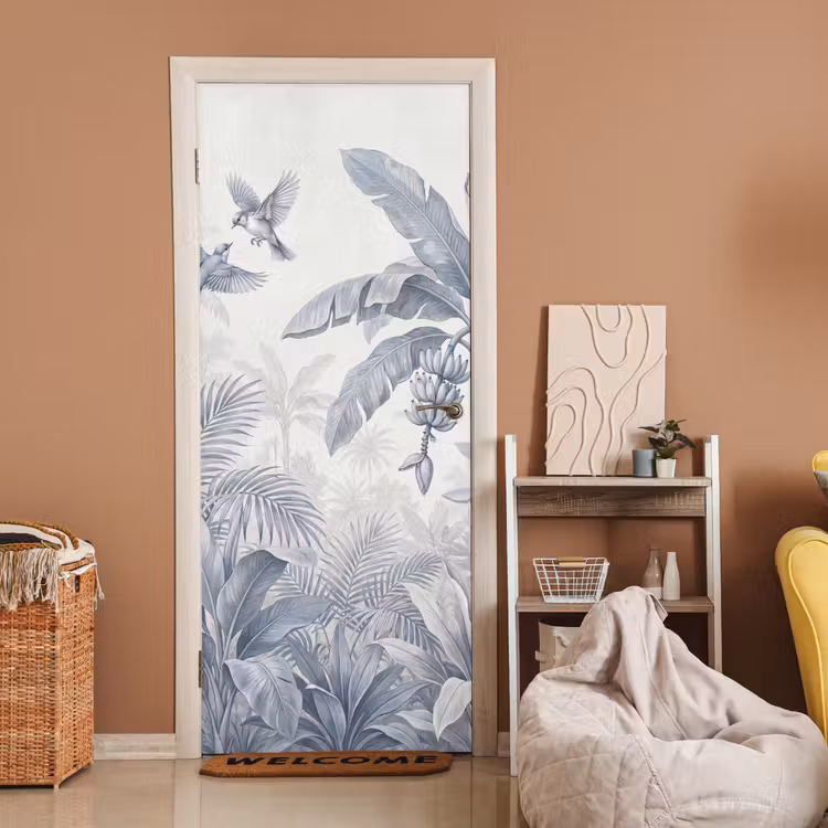 Natuur - Vogel - Jungle - Illustratie - Blauw deurposter klein -sfeer1