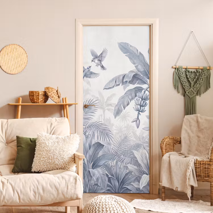 Natuur - Vogel - Jungle - Illustratie - Blauw deurposter klein -sfeer2