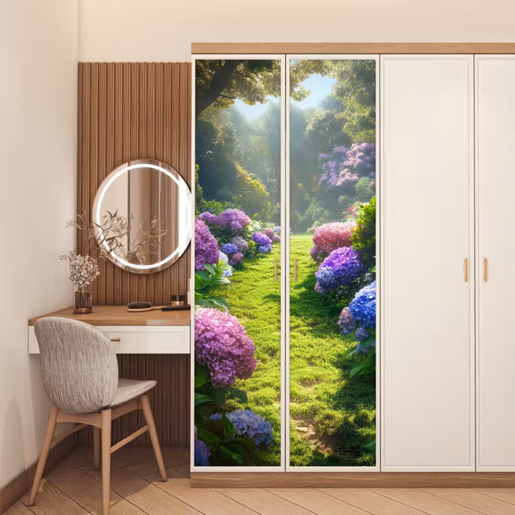 Natuur - Hortensia - Bloemen - Groen deurposter klein -sfeer3