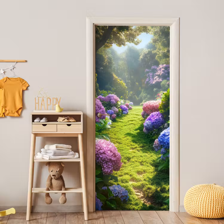 Natuur - Hortensia - Bloemen - Groen deurposter klein -sfeer4