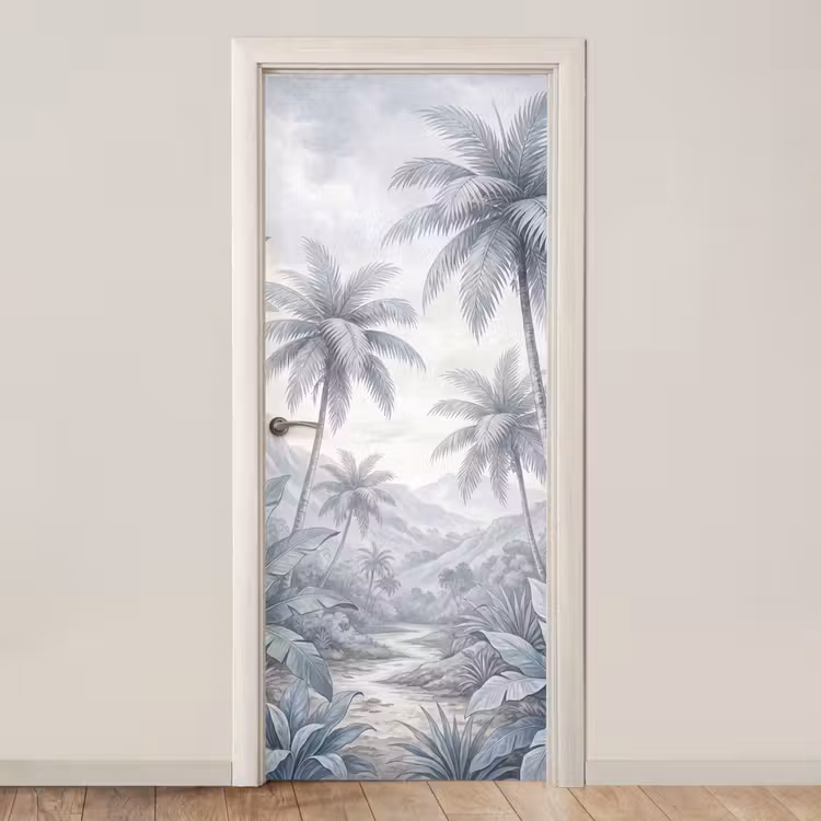 Natuur - Boom - Tropisch - Landschap - Blauw deurposter klein -3d_beige