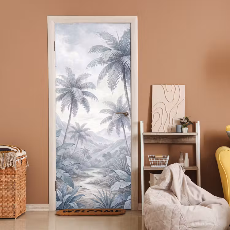 Natuur - Boom - Tropisch - Landschap - Blauw deurposter klein -sfeer1