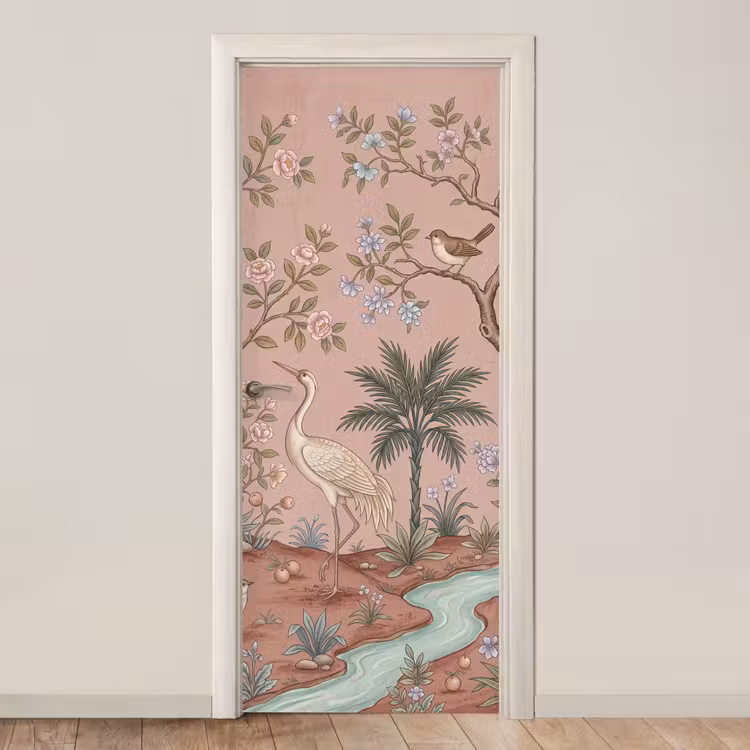 Nostalgisch - Reigers - Roze deurposter klein -3d_beige