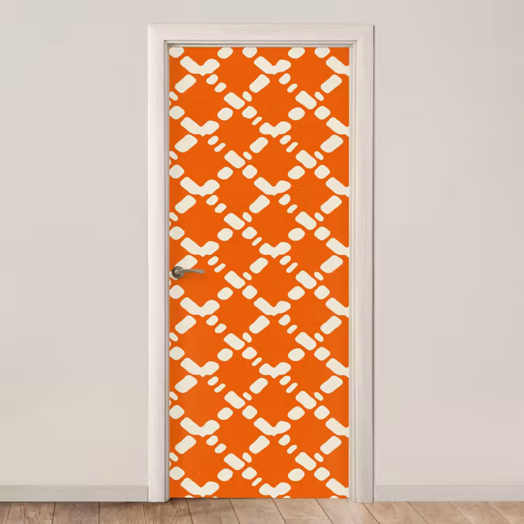 Oranje - Ruitpatroon - Wit deurposter klein 289 -3d_beige