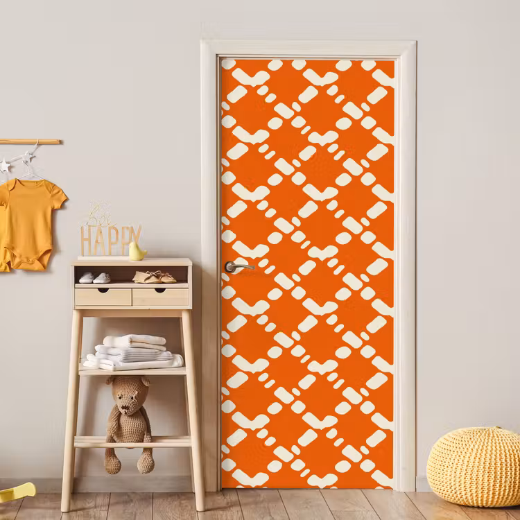 Oranje - Ruitpatroon - Wit deurposter klein 289 -sfeer4