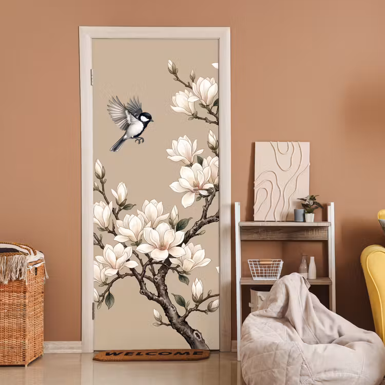 Oosters - Vogels - Beige deurposter klein -sfeer1