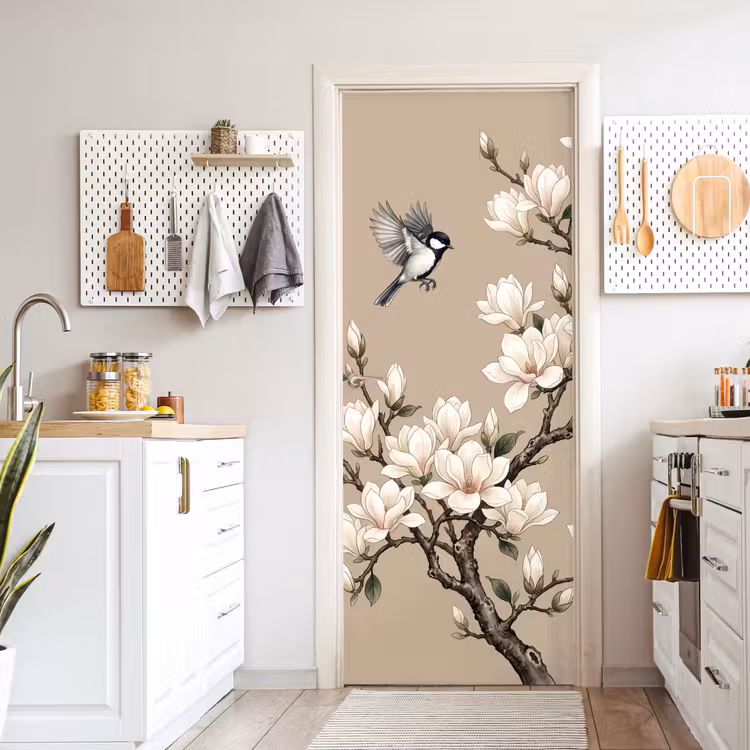 Oosters - Vogels - Beige deurposter klein -sfeer5