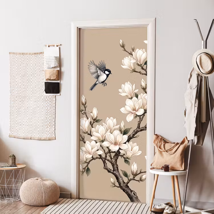 Oosters - Vogels - Beige deurposter klein -sfeer6