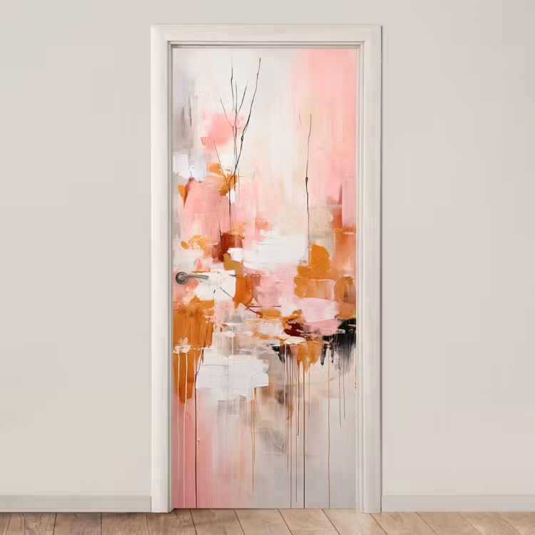 Verf - Roze - Oranje - Abstract - Kunst deurposter klein -3d_beige