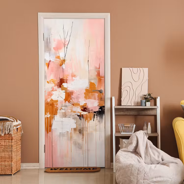Verf - Roze - Oranje - Abstract - Kunst deurposter klein -sfeer1
