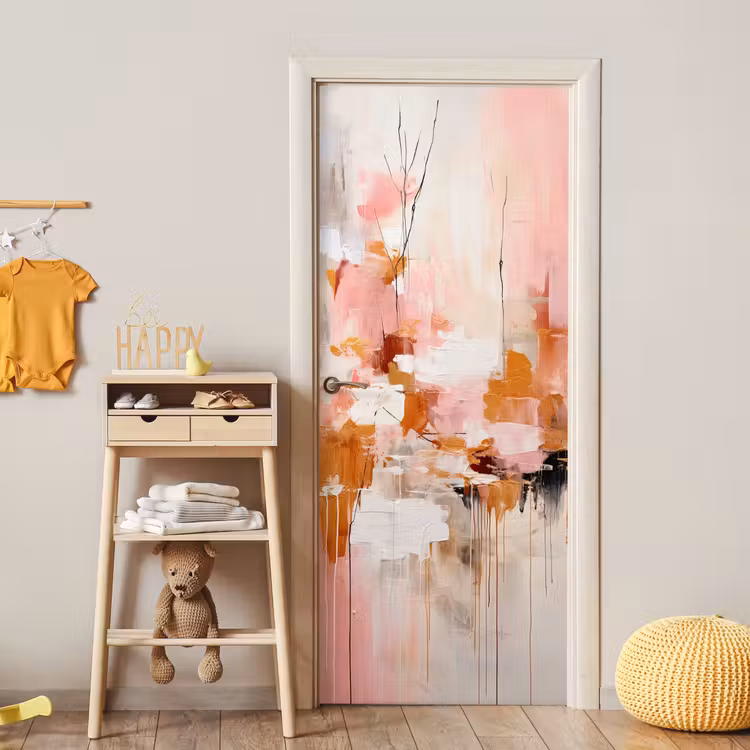 Verf - Roze - Oranje - Abstract - Kunst deurposter klein -sfeer4